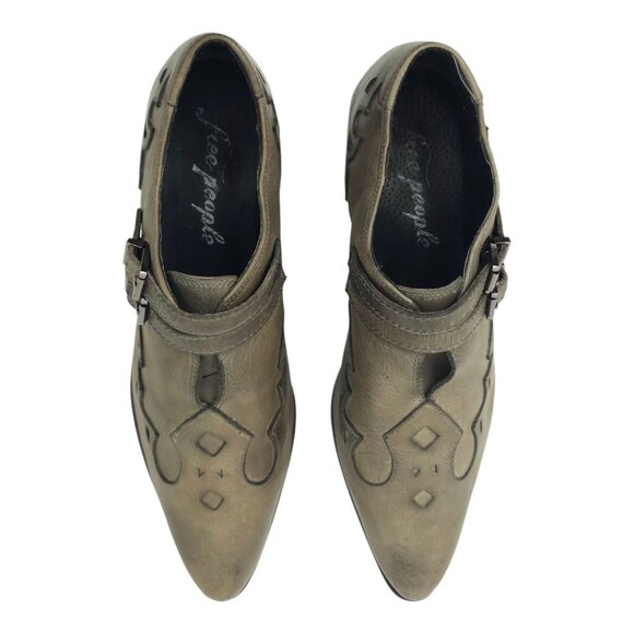 Free People Monument Western Ankle Bootie US 8.5 EU 39 Leather Double Buckle - Picture 10 of 16